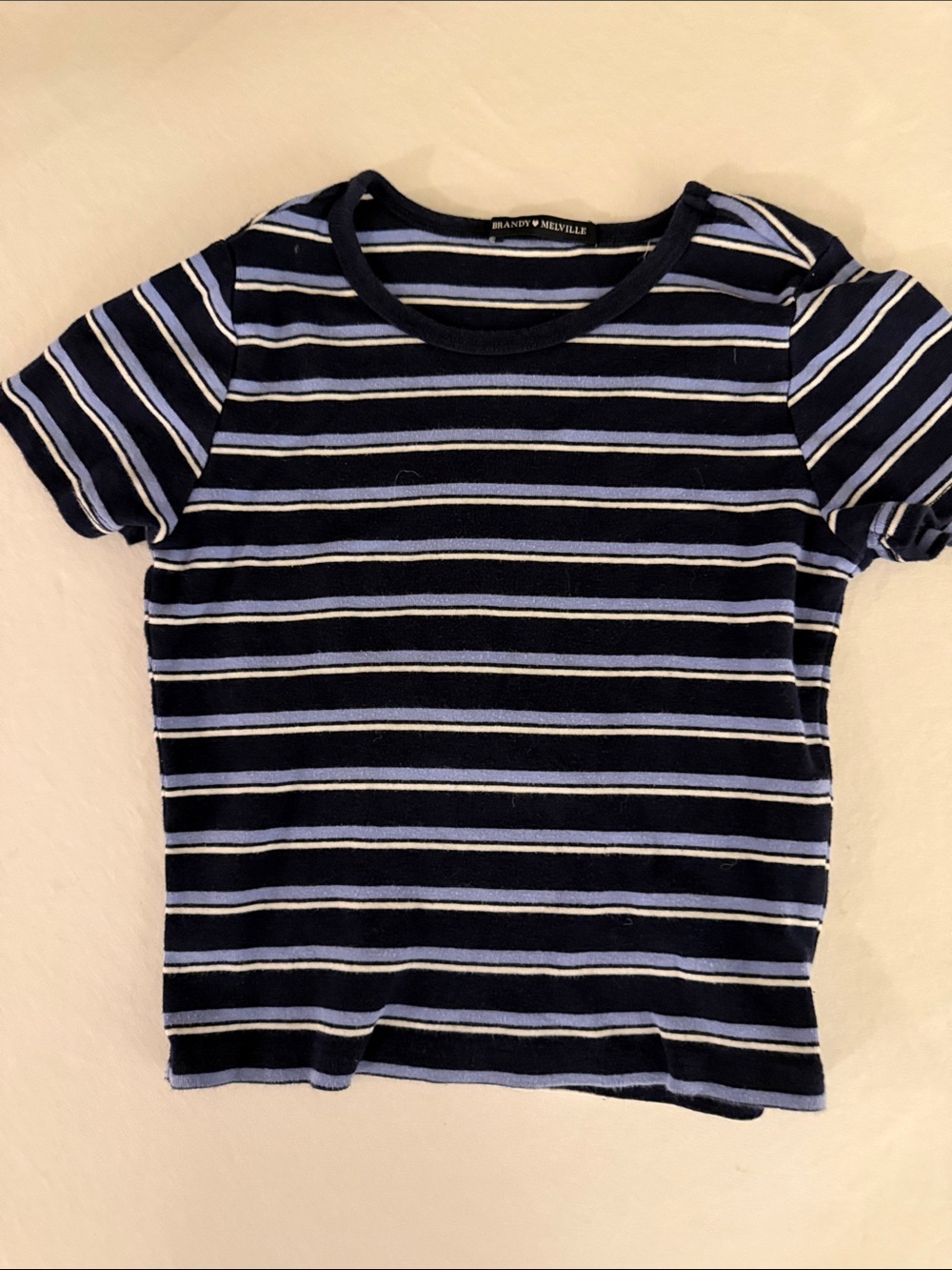 Brandy Melville Navy, Light Blue & White Striped Baby Tee
